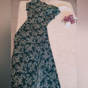 Elegant Green Floral Dress